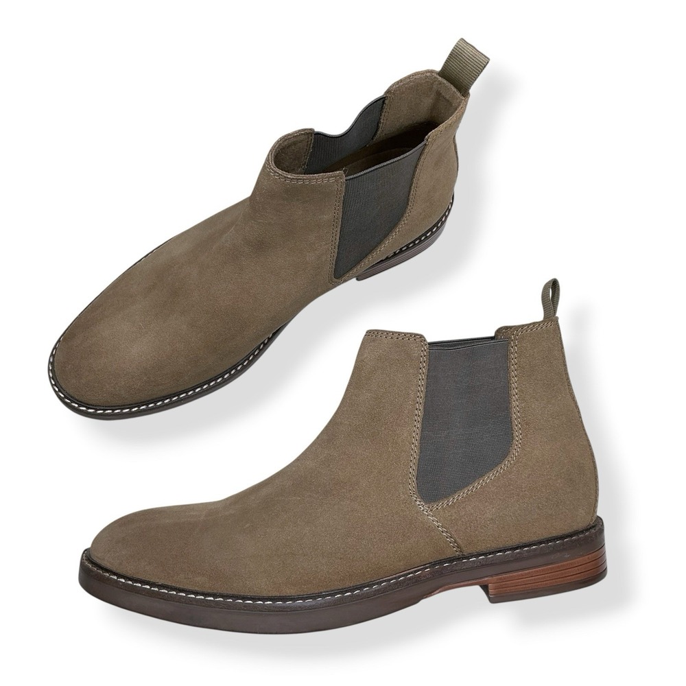 Clarks Boots Men Size 10M Green Chelsea Pull On Suede Leather Brown Tan NWOB